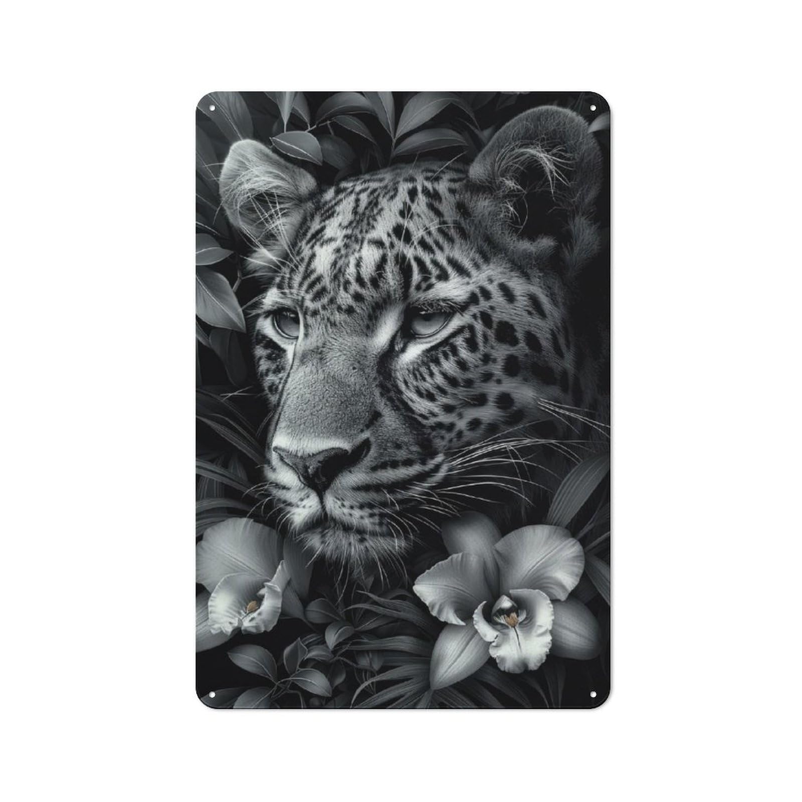 Junmoney Floral Leopard Portrait Industrial-Style Metal Plaque 30X20cm For Hallway Wall, A Winter Wall Decor Update For Hallway Decor Lovers