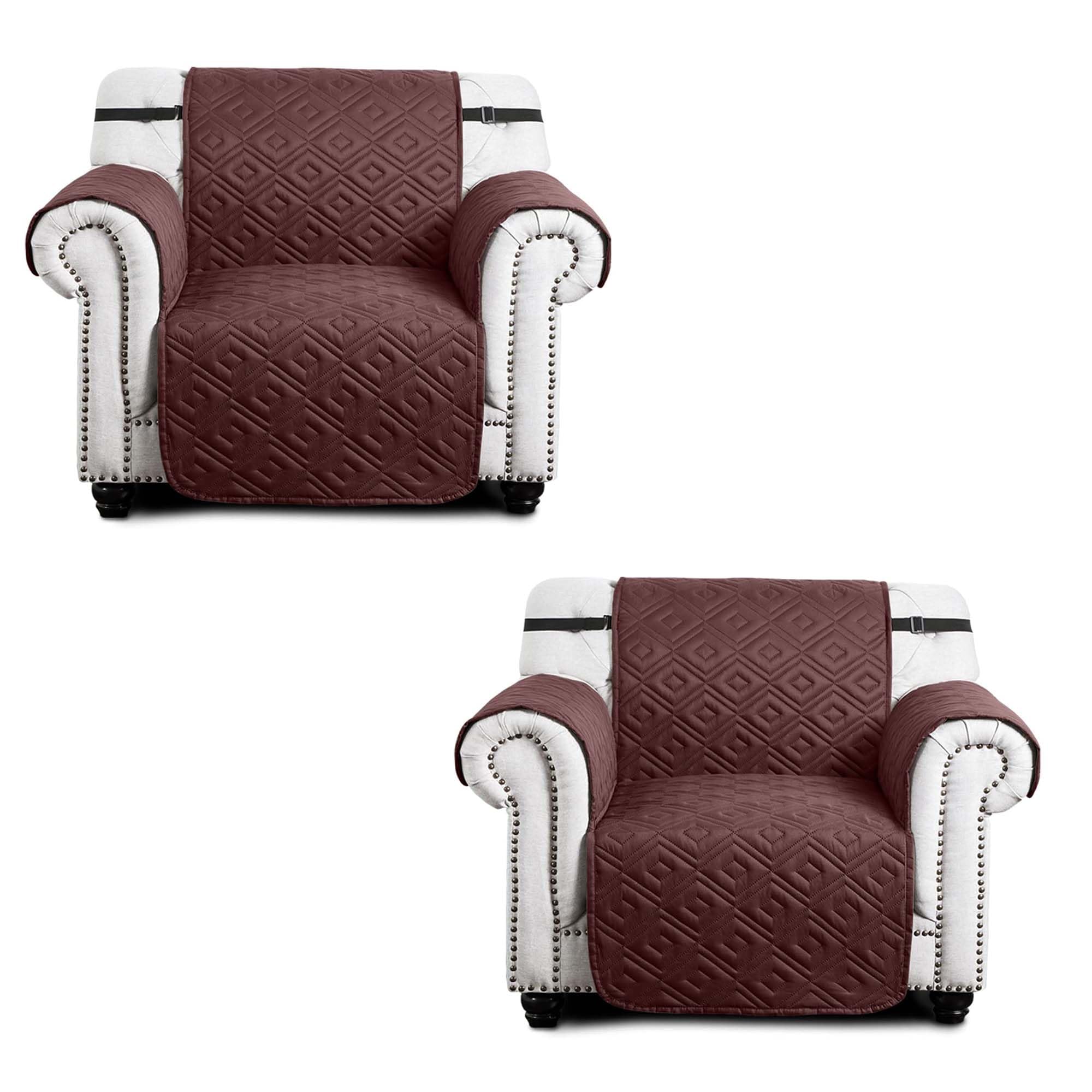 Hafaa Sofa Cover 1 Seater Water Resistant Sofa Slipcovers 2 Pack Brown/Beige Non Slip Reversible Sofa Covers with Elastic Strap - Washable Sofa Protectors from Pets/Kids/Dogs — image 1