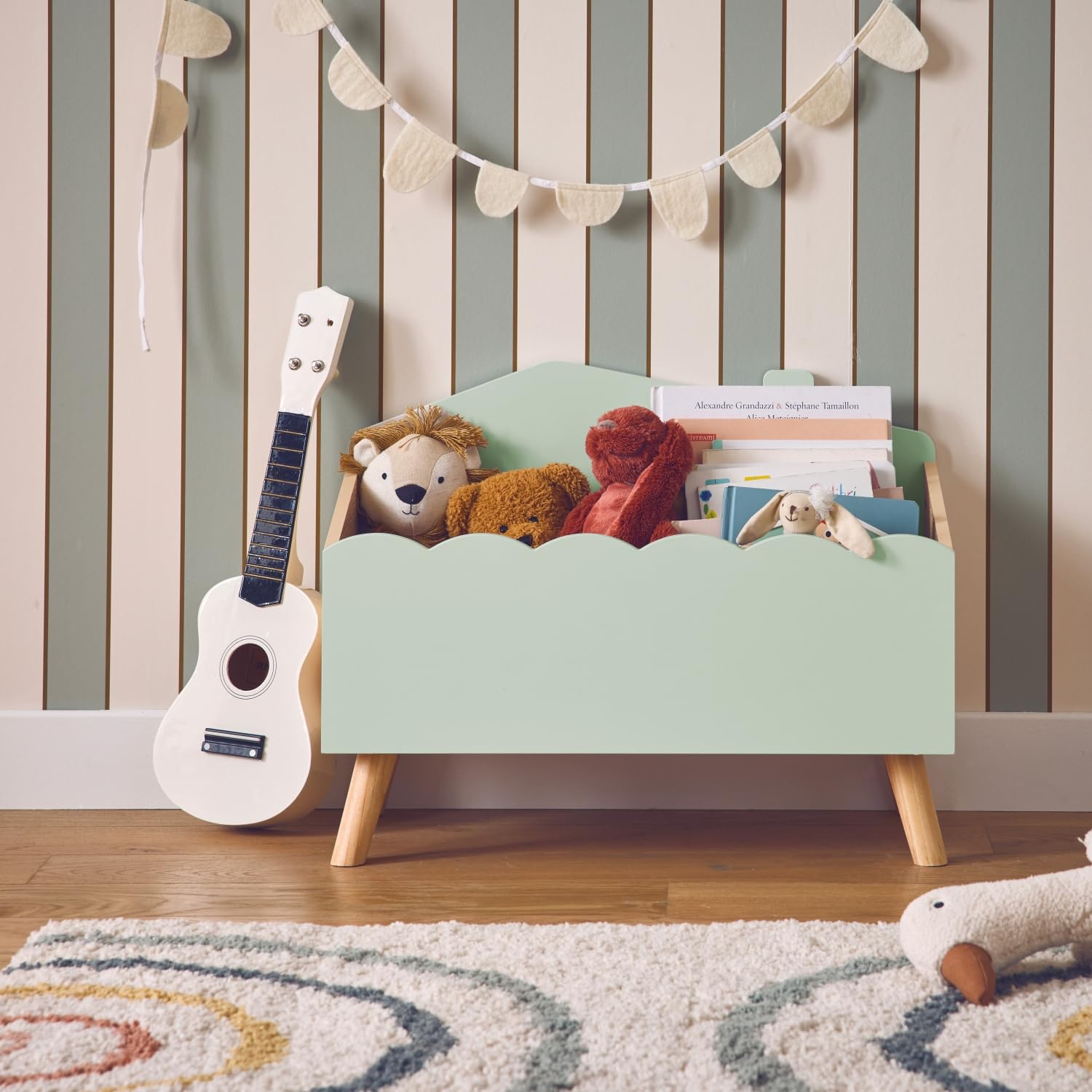 Sweeek Caja de almacenamiento infantil 58x28x44.5 cm Azul Verde