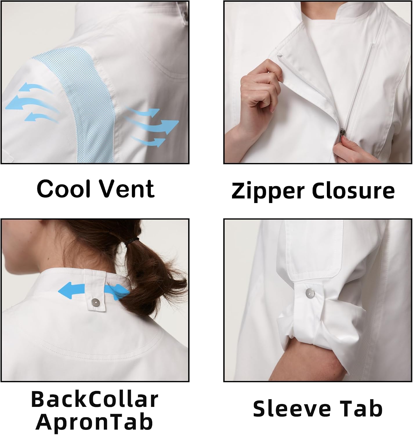 Women's Chef Coat Professional Chef Jackets with Cool Vent Side Panels 2947W