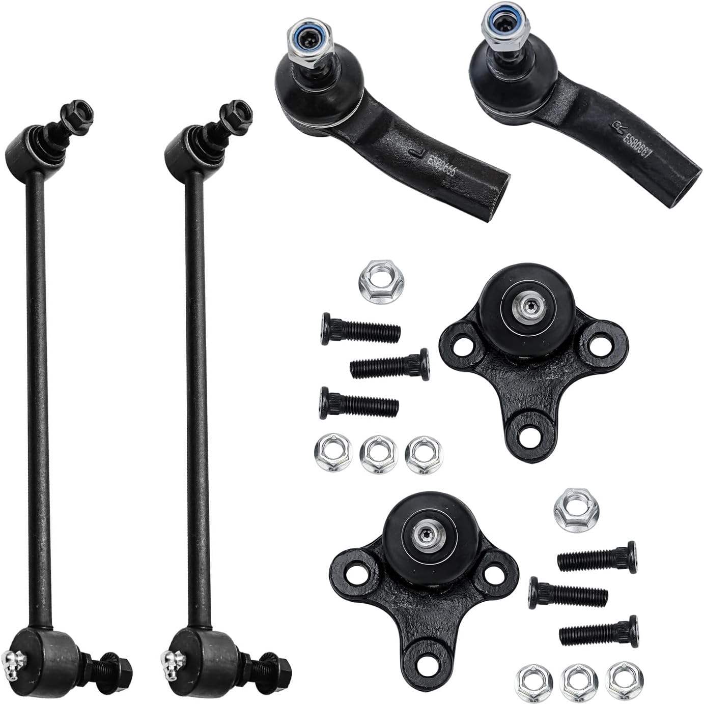 Detroit Axle - Front 6pc Suspension Kit for Audi A3 Quattro VW Beetle Passat Rabbit Eos Golf GTI Jetta R32, 2 Outer Tie Rod Ends 2 Lower Ball Joints 2 Sway Bar End Links Replacement