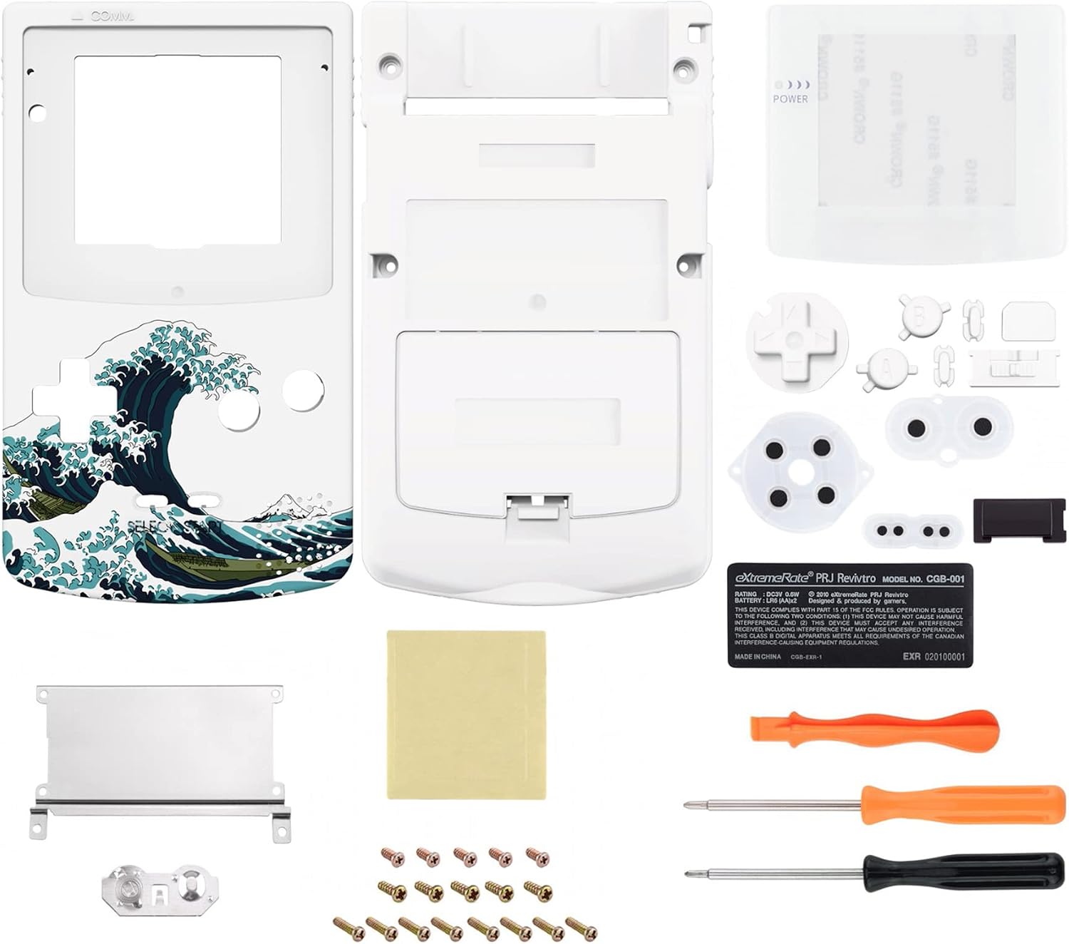 IPS Ready Upgraded eXtremeRate The Great Wave Replacement Shell Full Housing & White Screen Lens for Gameboy Color – Fit for GBC OSD IPS & Regular IPS & Standard LCD – Console & IPS Screen Without
