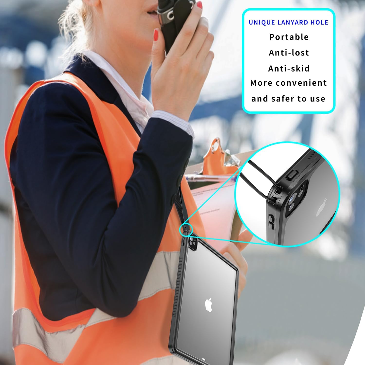 Designed for 2021/2022 iPad Pro 12.9-inch Waterproof Case (5th Generation/6th Generation) Shockproof Drop Proof Full Body with Screen Protector Protective Cover with Lanyard and Kickstand - Image 4