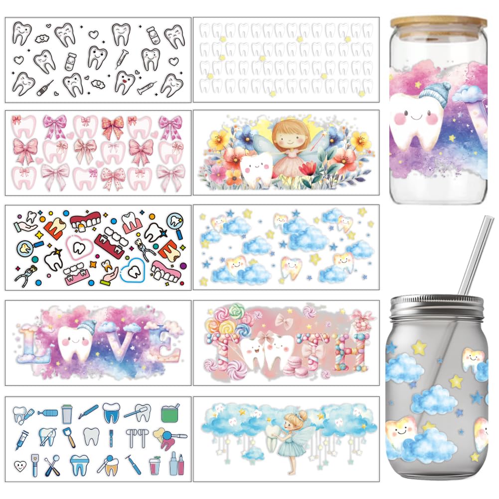 arricraft 10 Sheets Dental Life Themed UV DTF Cup Wrap Transfer Sticker