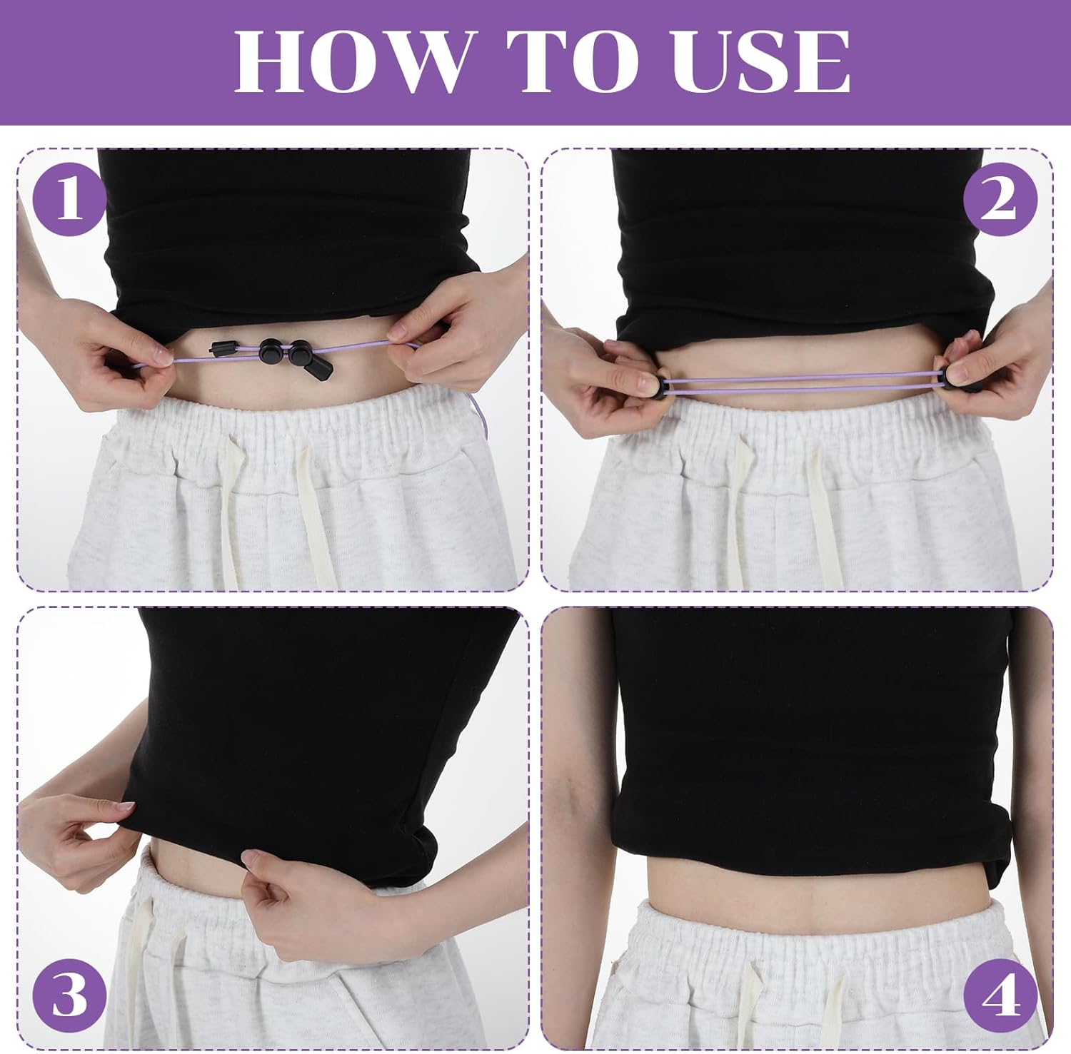 Ouligay 2 Pcs Crop Band Women, Adjustable Shirt Tuck Band Women, Tucking Sweaters Shirts Elastic Stretch Belts for Girl Change Style of Clothes(Black Purple) - Image 5