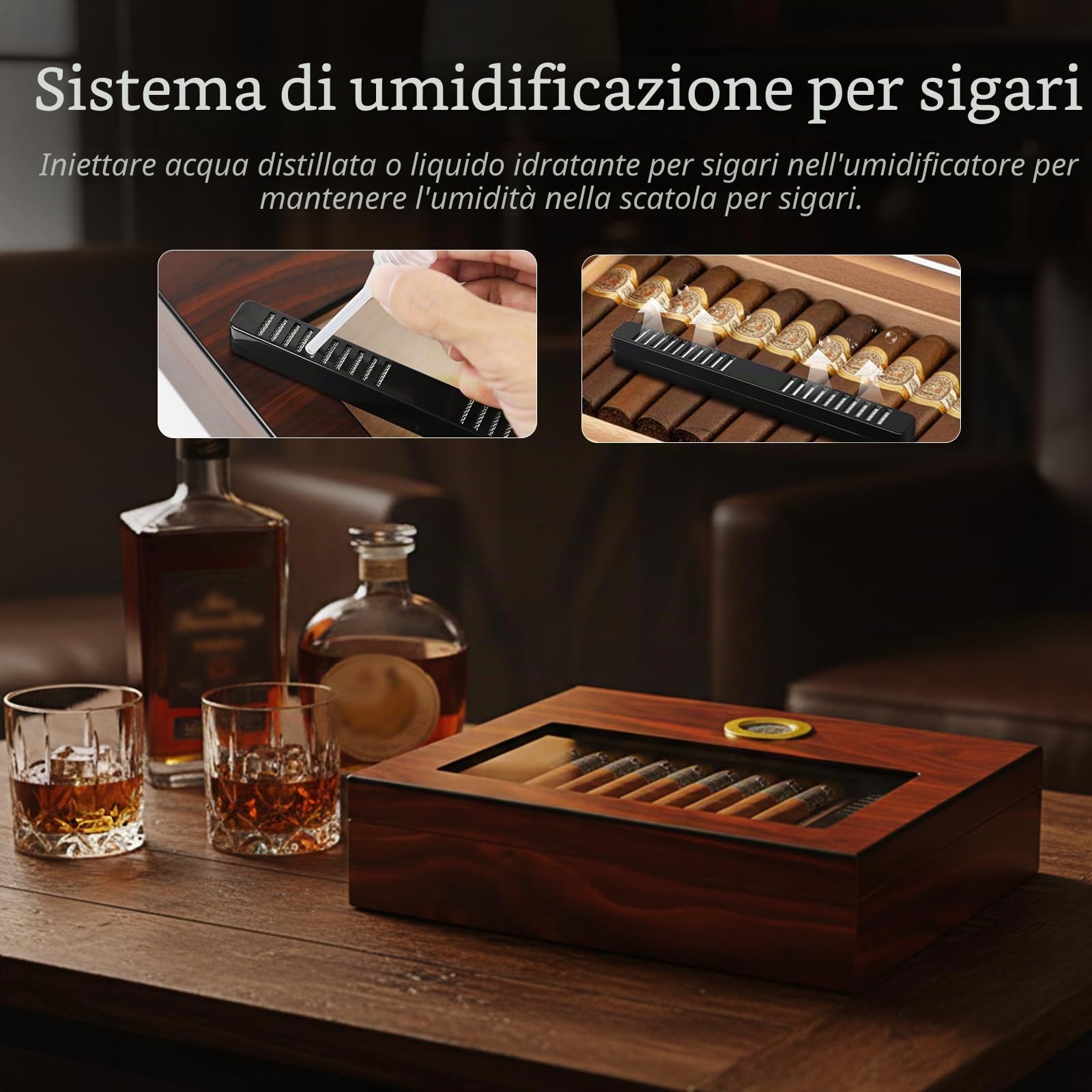 Humidor Sigari, Dayear Humidor per Sigari Humidor Cigar Box con igrometro e umidificatore, Box di stoccaggio del fumo per sigari cubani per 20-25 sigari (I sigari non sono inclusi)