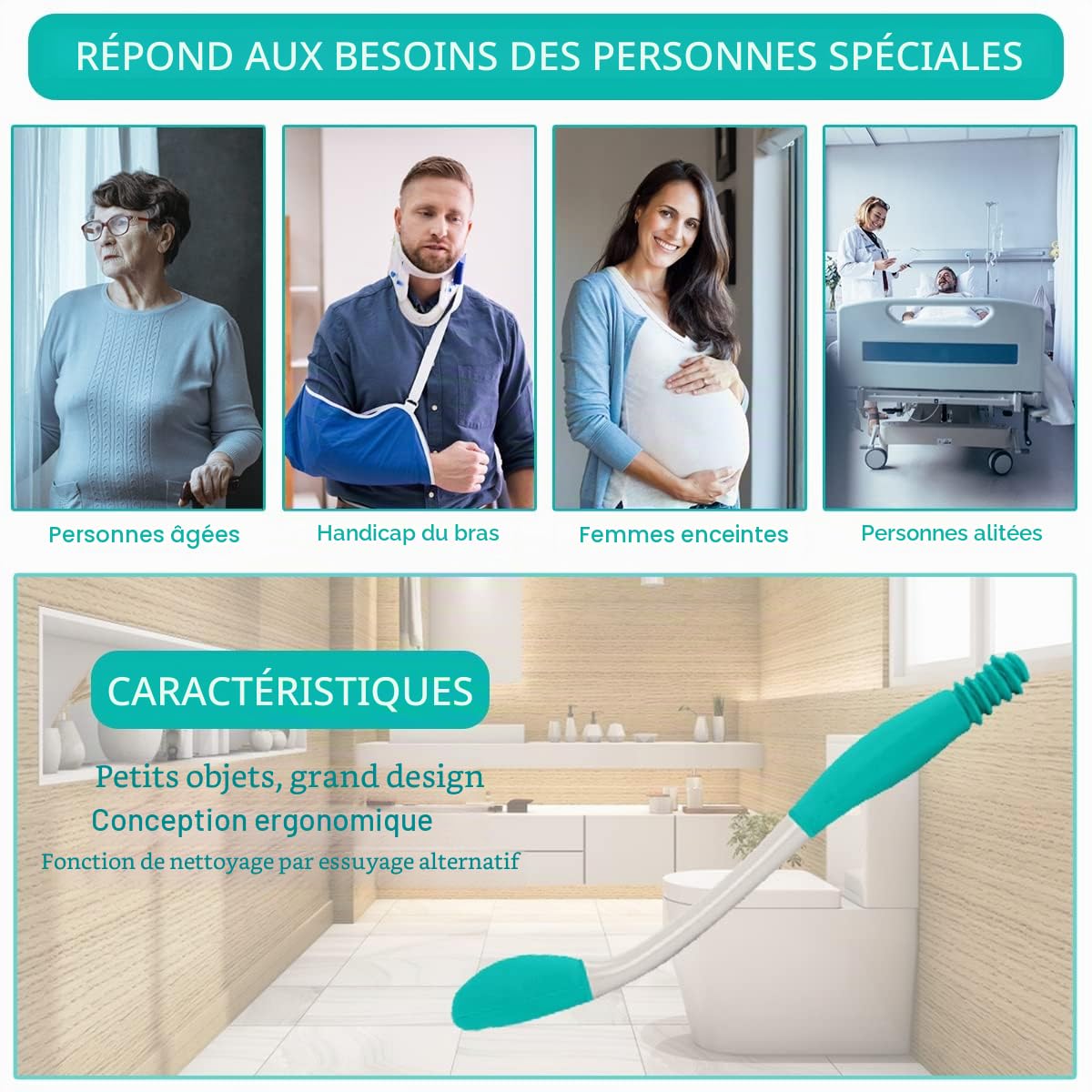 Essuie Fesse Aide aux Toilettes Pinces pour papier toilette - Easy Wipe Aide - Poignée longue portée facile à utiliser Aides à La Toilette Outils Les Personnes âgées et Femme Enceinte