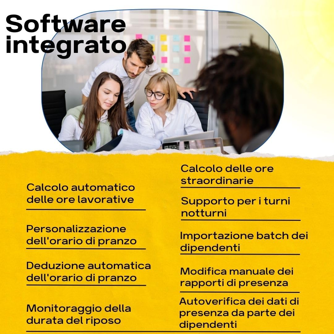 Rilevatore Presenze Dipendenti Biometrico，detrarre l'ora di pranzo， con verifica delle presenze tramite impronta digitale e lettore