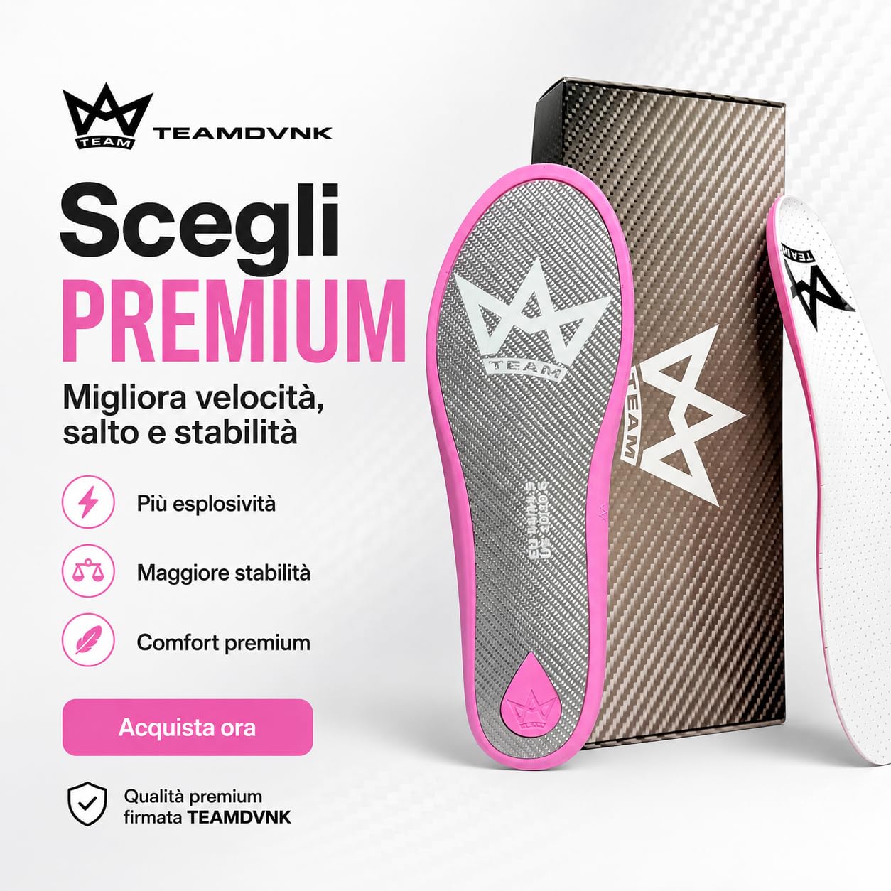 Solette Premium in Fibra di Carbonio, Supporto Reattivo, Controllo Massimo, per Sport ad Alta Intensità (44/44.5)