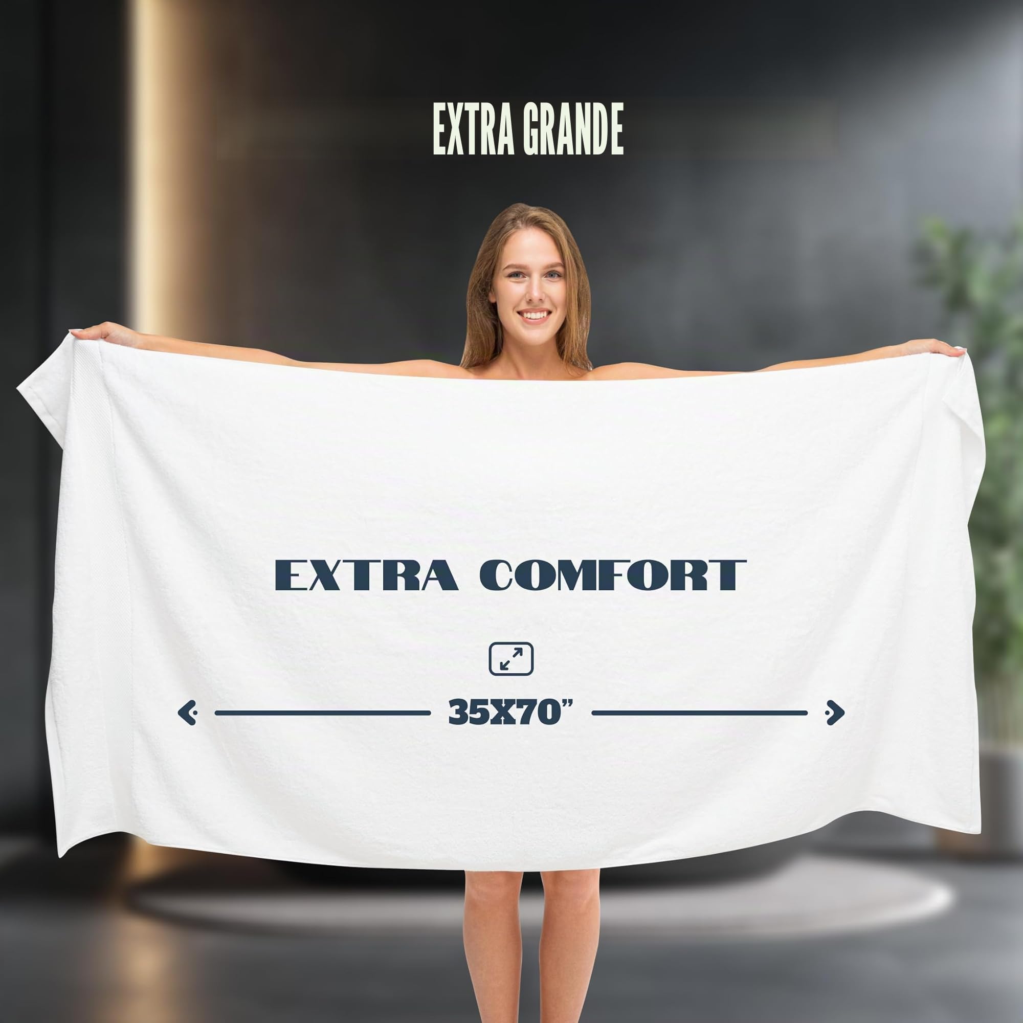 White Classic Toallas de baño de lujo para adultos, extragrandes, 35 x 70 pulgadas, algodón turco de 700 GSM, altamente absorbentes, colección de hotel, paquete de 2