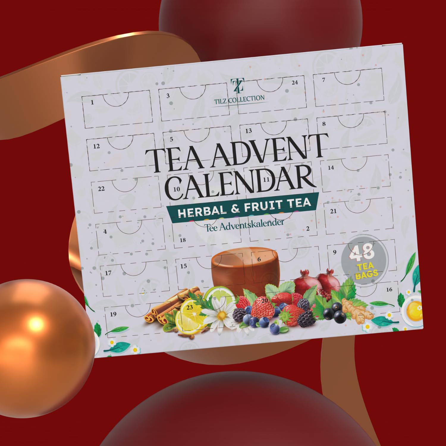 TILZ COLLECTION Calendario dell'Avvento 2025 per uomini e donne, 2 x 24 giorni di selezione di tè aromatizzato | Tè alle erbe, frutta e spezie | Set per il tè natalizio