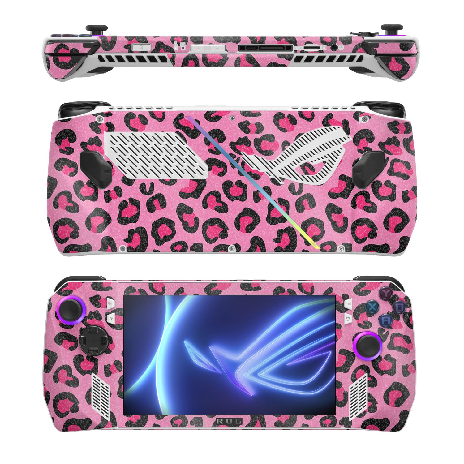MightySkins Glossy Glitter Skin Compatible with Asus ROG Ally - Pink Leopard | Protective, Durable High-Gloss Glitter Finish | Easy to Apply