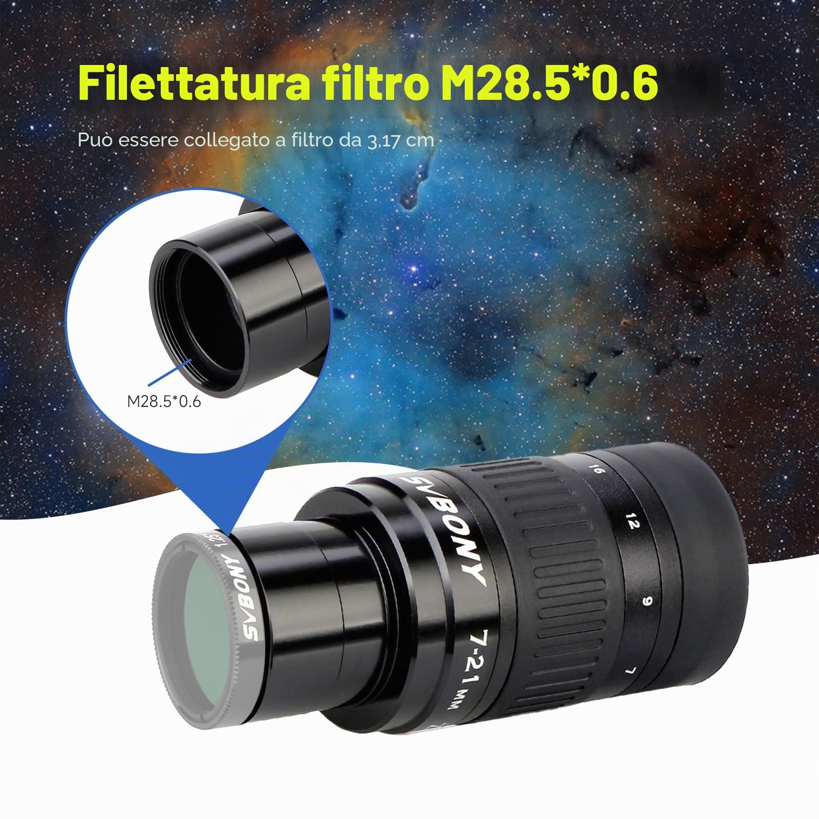 Svbony SV135 Telescopio Planetario Oculare Zoom, 7-21mm Lenti Oculari con FMC 6 Elementi 4 Gruppo, per Luna Astronomia Osservazione