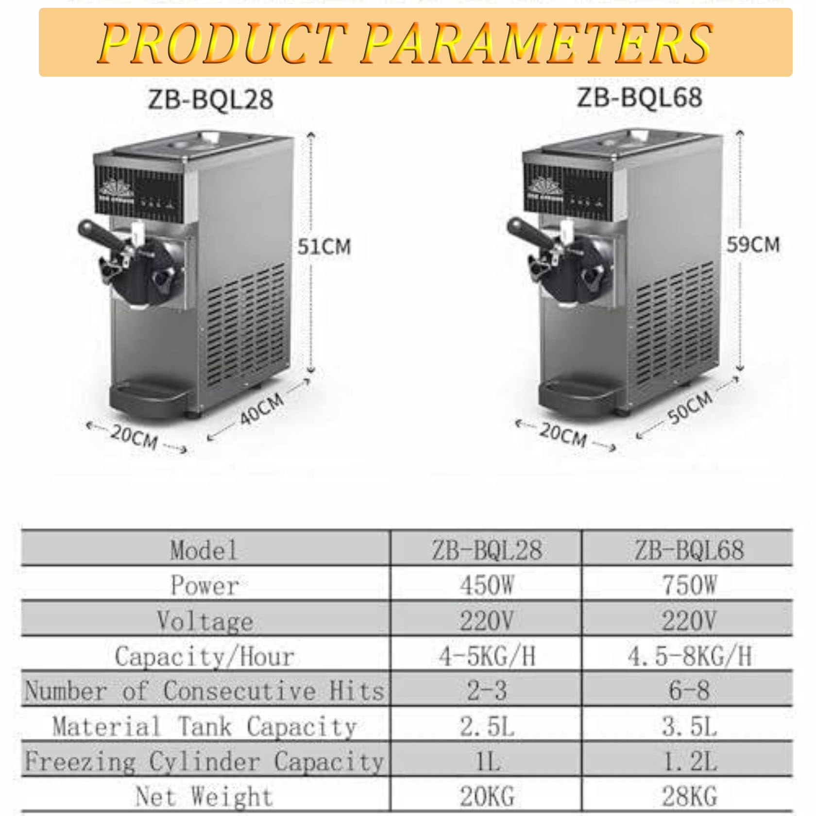 SorbetièRe à L'Italienne 5,8-7,9 Gal/H, 450 W/750 W, Mono-Parfum, éCran Lcd, Nettoyage Automatique, Pré-Refroidissement, IdéAle Pour Les Coupes GlacéEs Onctueuses Et Les Desserts GlacéS. Orange-450W
