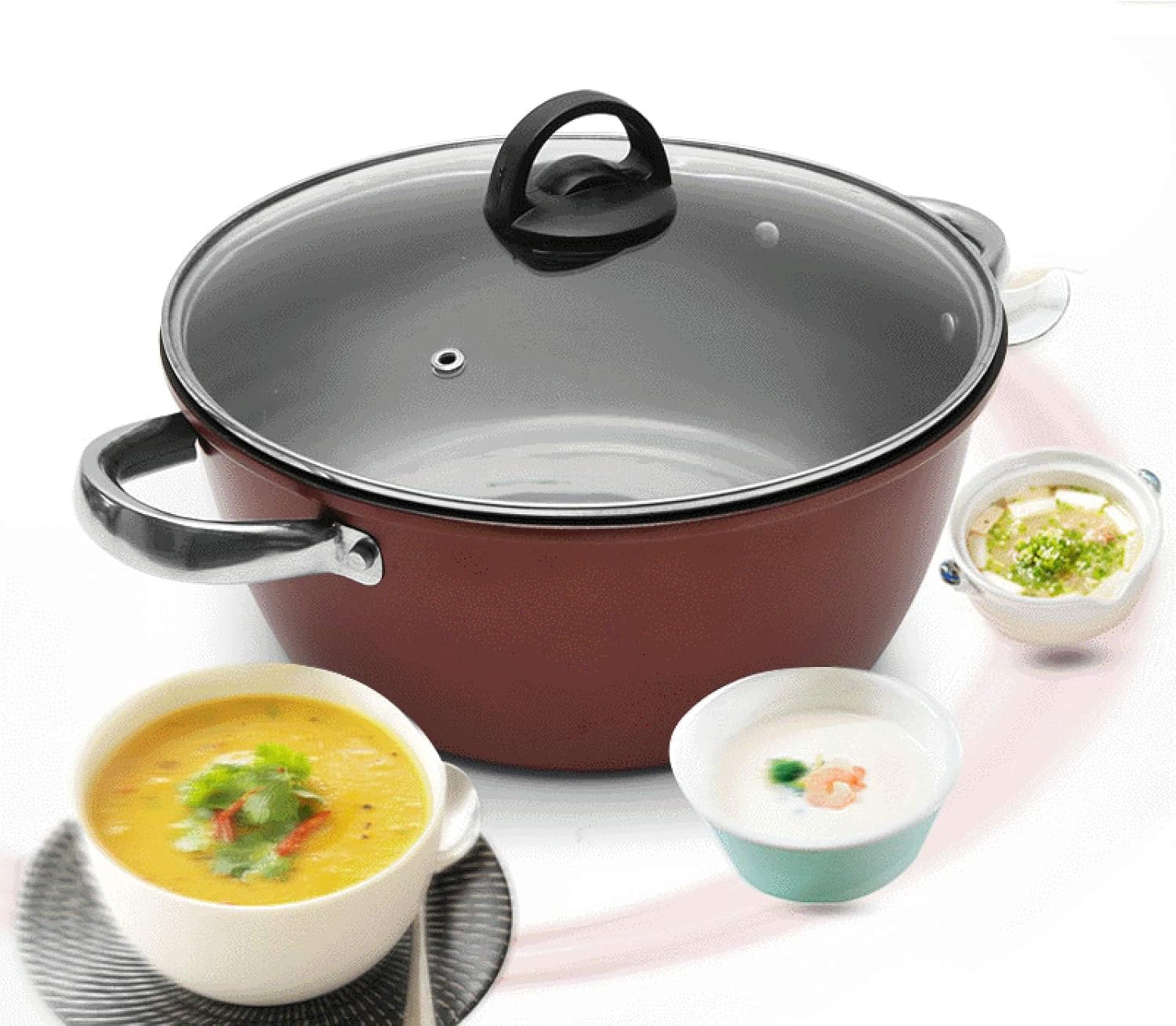 AIZYR Non-Stick Stockpot with Steam Vent Glass Lid, Korean Ramen Noodle Pot for Soup, Curry, Pasta, Stew & More,26cm