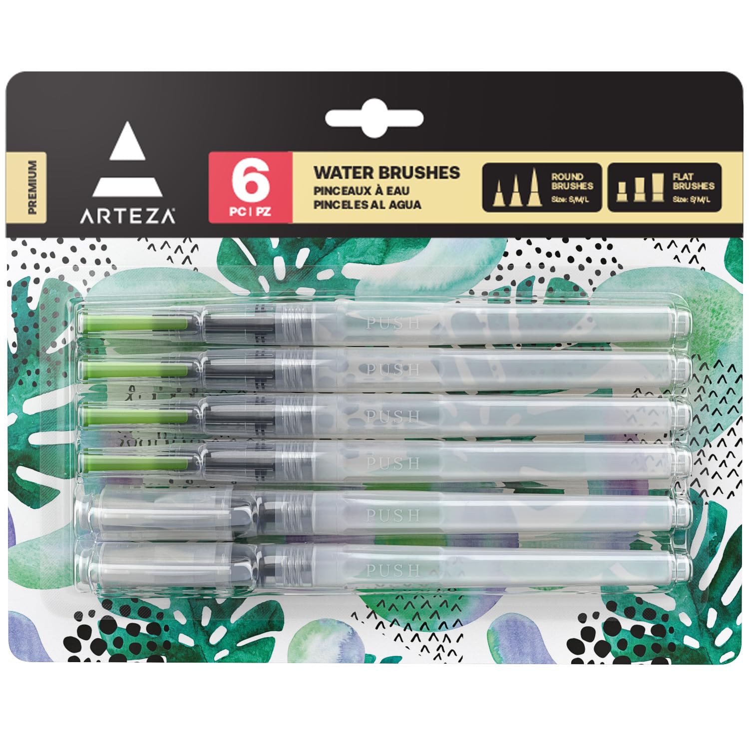 Water Brush Pen Set of 6 - Fine, Medium & Broad Tips, Self-moistening, Portable, Art Supplies for Aquarelle & Watercolour Painting and Peerless Watercolours