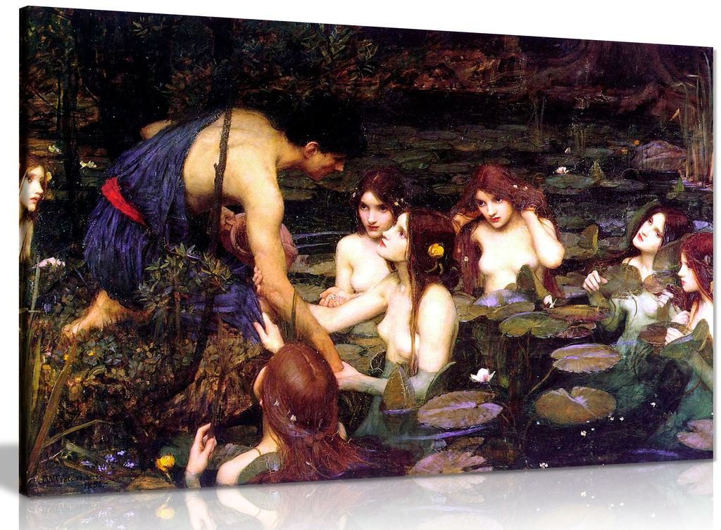 Panther Print Earthy Tones Hylas And The Nymphs John William Waterhouse Canvas Wall Art Picture Print (36X24in)