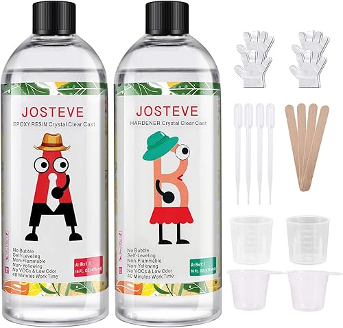 JOSTEVE Resina epoxi de 32 onzas resina de arte de cristal kit de resina epoxi fundición cristalina revestimiento para fabricación de joyas mesa de