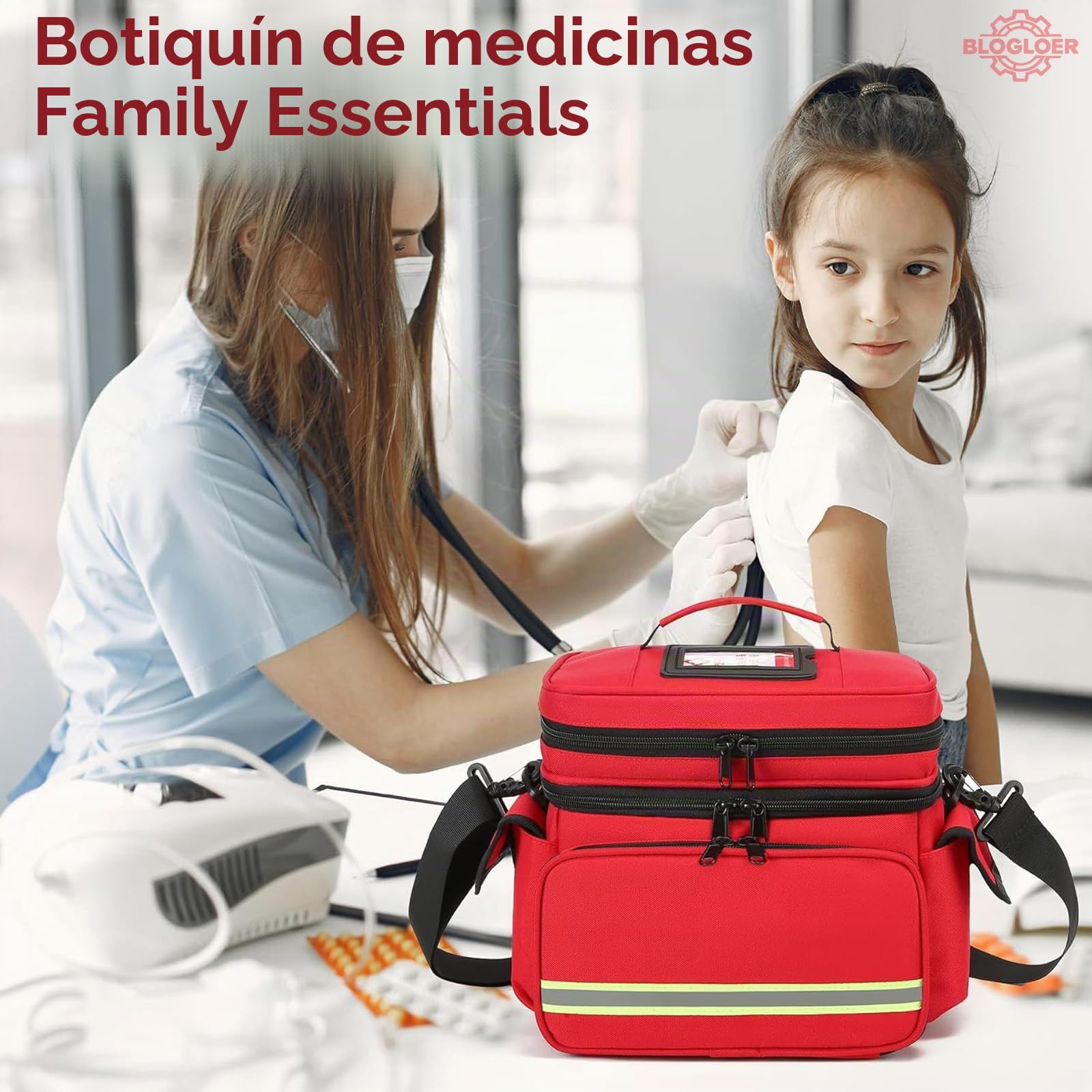 Botiquin de Primeros Auxilios Vacía, Bolsa Botiquin Viaje de Emergencia, Bolso Enfermera, Maletin Medico, Correa Hombro, Clasificado de Doble Capa, para Hogar Oficina Escuela Coche, Rojo