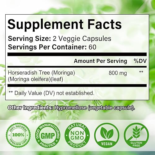 Miniatura 2 de Cápsulas de polvo de moringa, superalimento antioxidante verde natural de hoja de moringa pura, nutrientes de alta potencia para energía, salud de