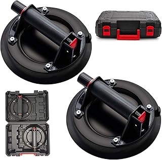 8" Heavy Duty Suction Cup to Lift Large Glass, Tile, Marble, Industrial Vacuum Suction Lifter with Handle for Glass Lifting & Replacement, 240 lbs Load Capacity, Carrying Case (2 Pack)