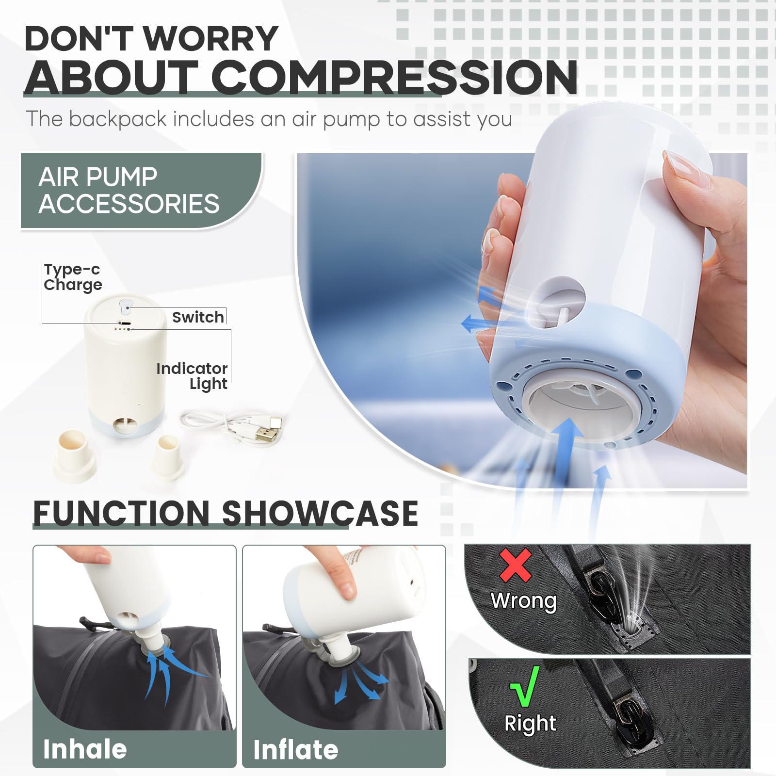 Zaino Sottovuoto da Viaggio con Pompa, Borsa da Cabina per Easyjet Bagaglio a Mano Impermeabile Lavoro e Scuola Trekking Casual Daypack per 15.6" laptop,S4-verde