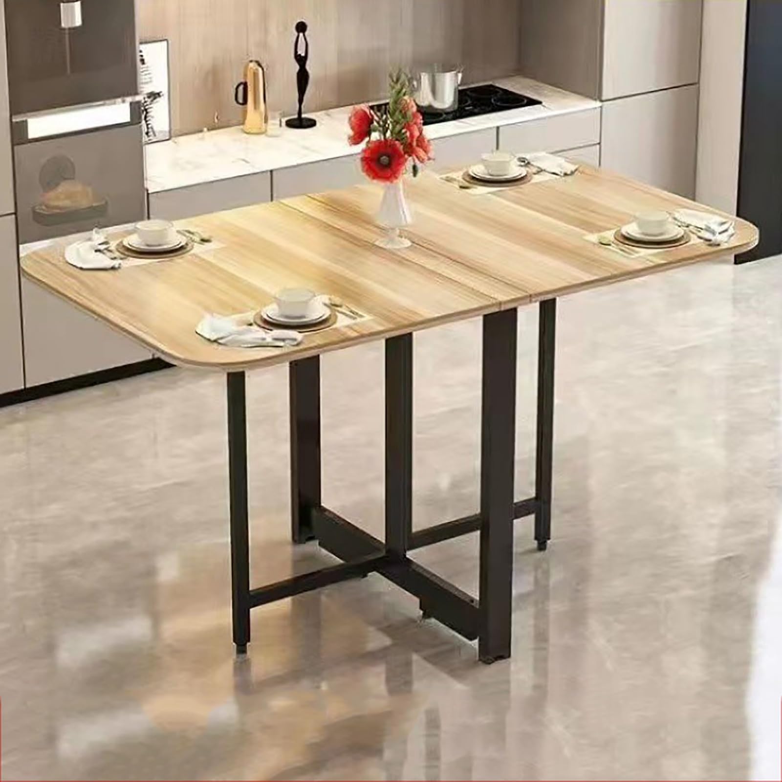 Folding Dining Table, Drop Leaf Dining Table, Extendable Kitchen Table, Space Saving Dining Table, for Kitchen, Bedroom, Living Room (Color : E, Size : 100cm)