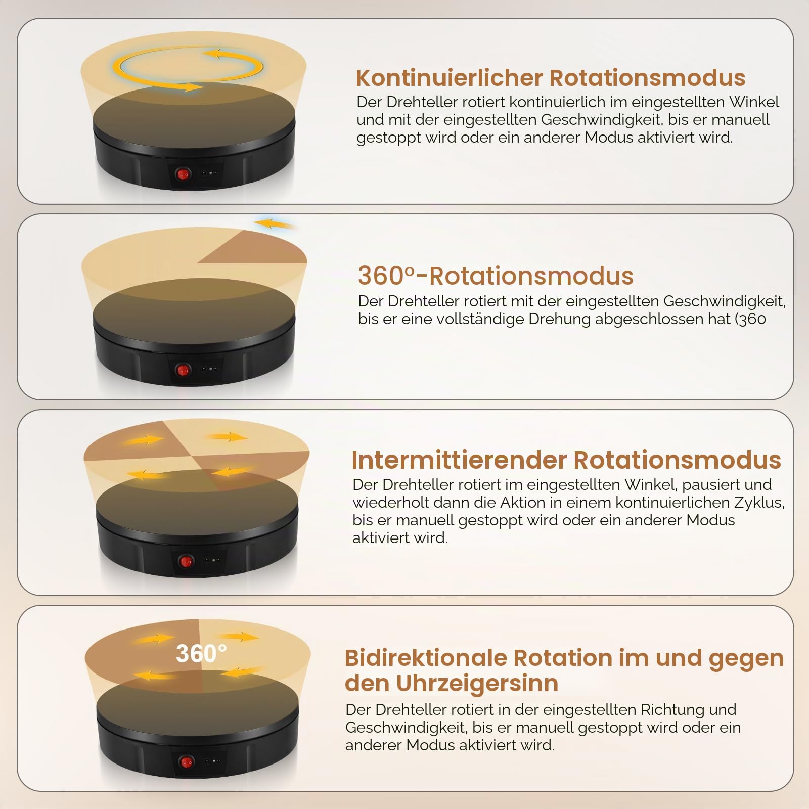 Elektrischer Drehteller, 30CM 100KG Elektrischer Drehbarer, 360° Richtung und Geschwindigkeit Einstellbar Automatisch Motorisierter Drehständer zur Präsentation von Uhren(Schwarz)