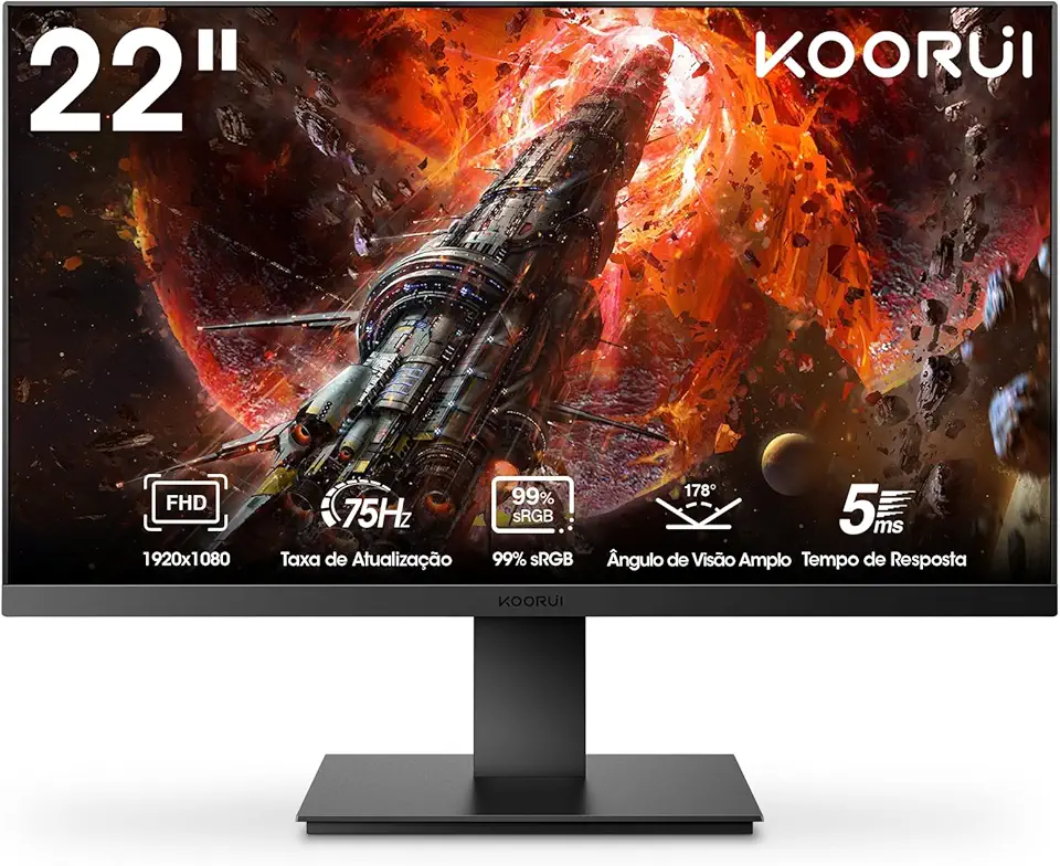Monitor Koorui 22" FHD 1080p 75Hz Painel VA 99% sRGB Design Slim HDMI/VGA Inclinação Ajustável e VESA Preto 22N1