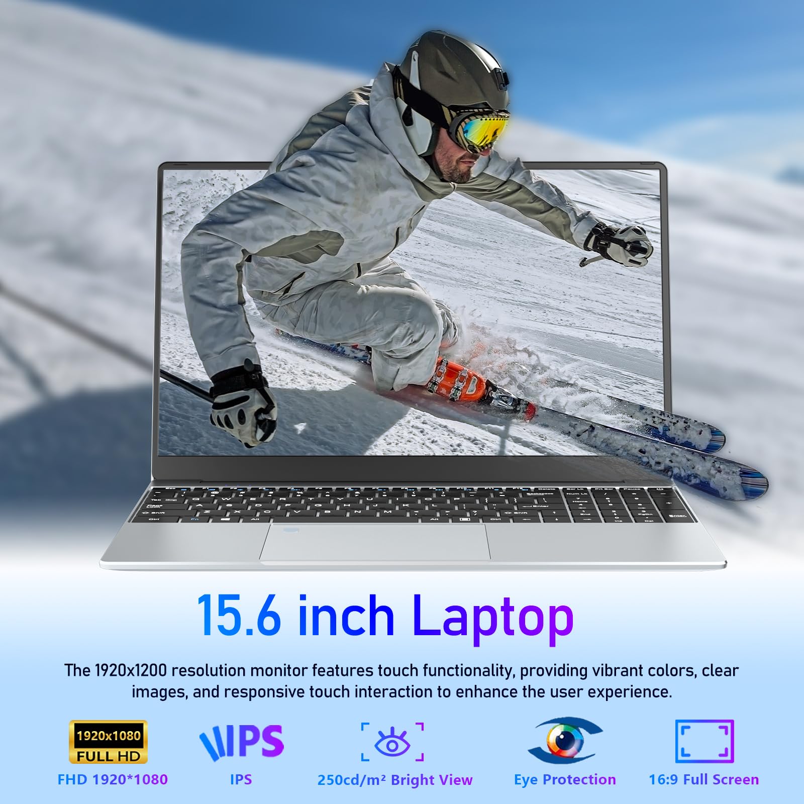 15,6" Notebook, Win 11 PC Portatile 16GB RAM 512GB SSD, Celeron N5095 CPU, 180° Opening and Closing Schermo, Laptop Digitale Tastiera Retroilluminata+Sblocco Impronta Digitale, Mini HDMI+USB 3.0