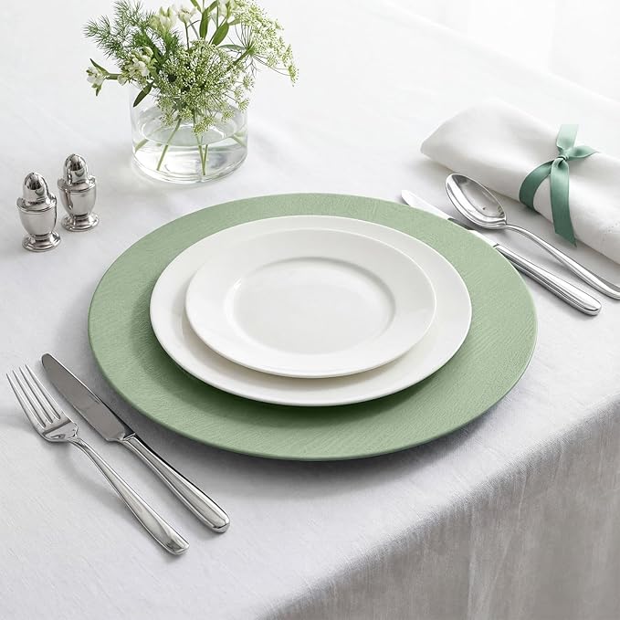 Mifoci 6 Platos Cargadores Faux Madera Verde 13 Pulgadas Rústico Fiesta miniatura 4