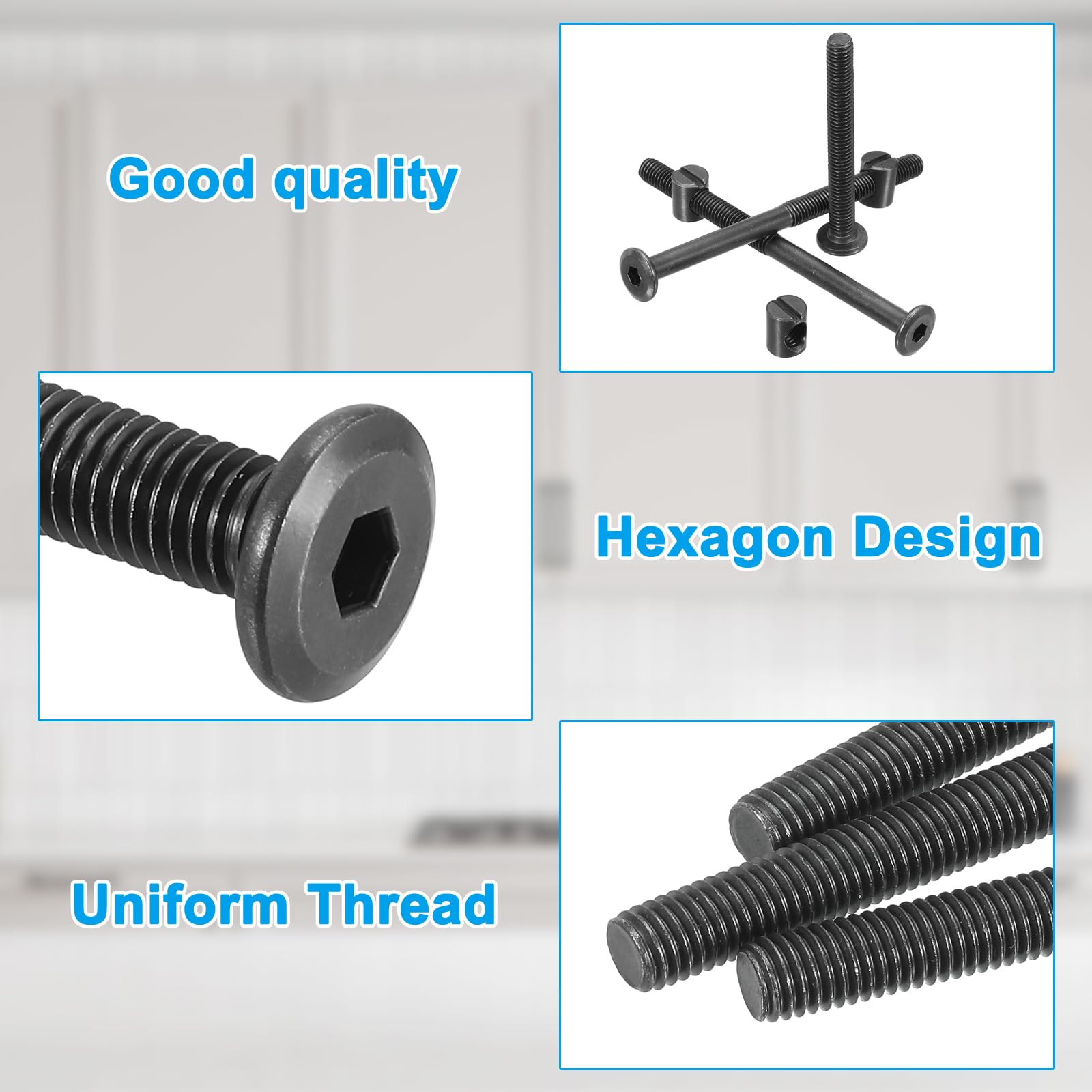 PATIKIL M6 X 50mm Bunk Bed Bolts, 8 Pack Hex Drive Socket Cap Barrel Screws Bolt Nuts Assortment Kit With 1Pcs Wrench For Furniture Bed, Black - View #2