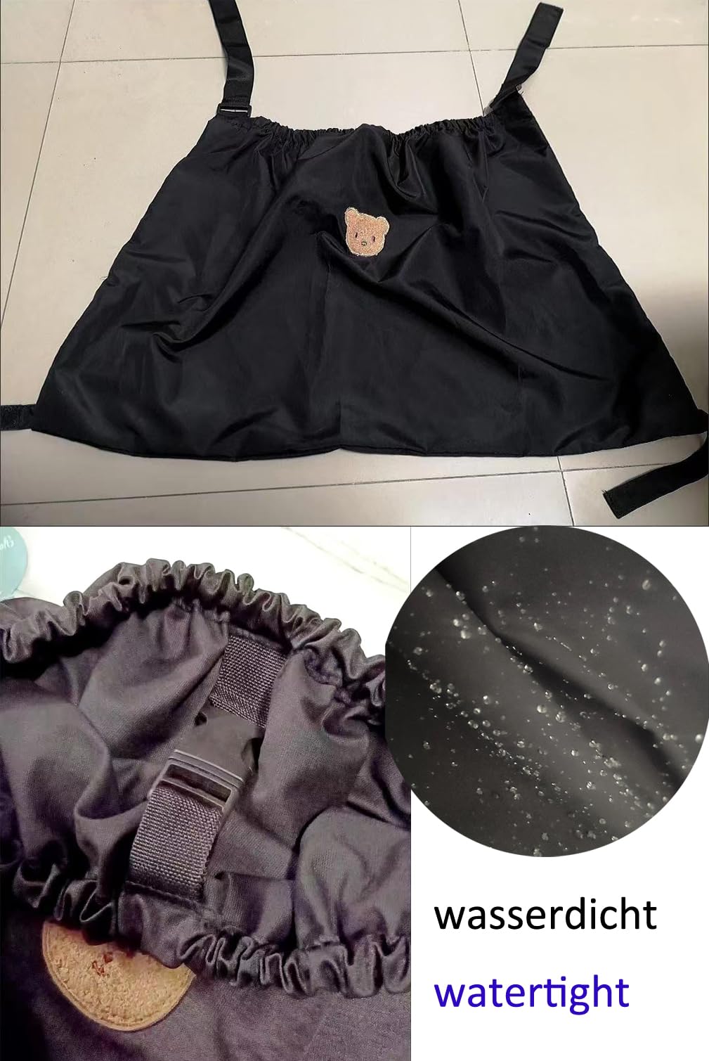 Kinderwagen Einkaufstasche XL, große Kinderwagentasche, 70×40 cm, Buggy Organizer, Wickelflaschen Aufbewahrungstasche, leichte wasserdichte Nylontasche (Schwarz, Süße Hase 70 * 40cm)