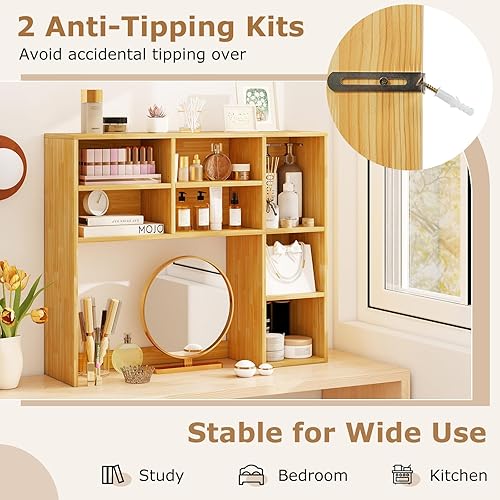 Vista 8 de Tangkula Estantería de escritorio, gabinete de almacenamiento de encimera de 37 pulgadas con 7 cubos y 3 estantes ajustables, organizador