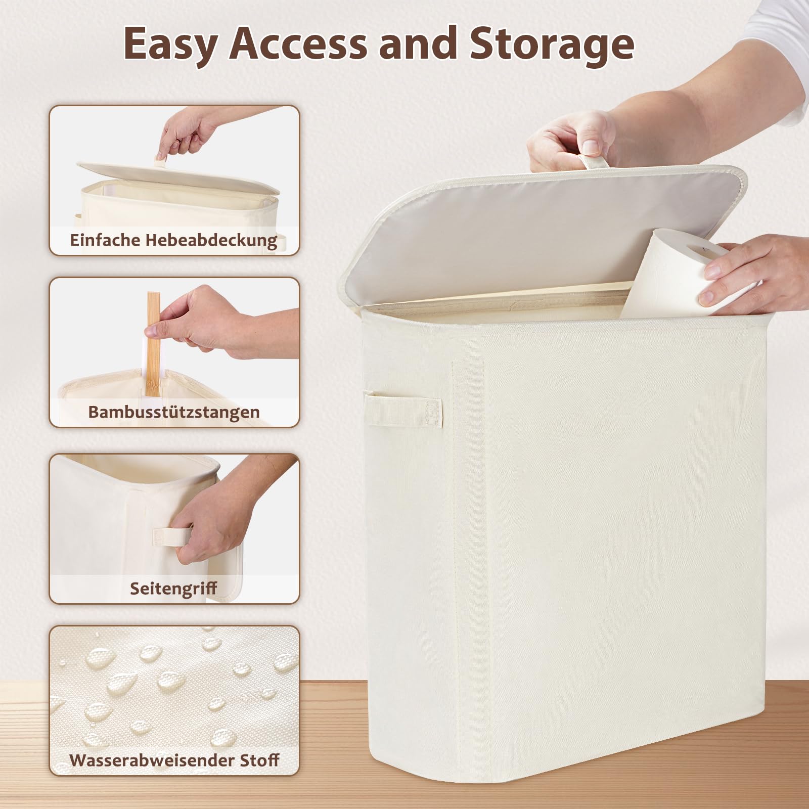 33L Porta Rotolo Carta Igienica da Terra, Mobiletto Cestini Bagno Portaoggetti, Contenitore Carta Igienica con Coperchio für 9-16 Rollen Klopapier, Beige