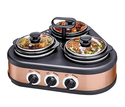 Buy Pringle Electric Triangle Slow Cooker 3 Litre Ceramic Pot With Glass Lid Copper Color Fw 1808 3 Deep Pots 1 Litre Each First In India Online At Low Prices In India Amazon In
