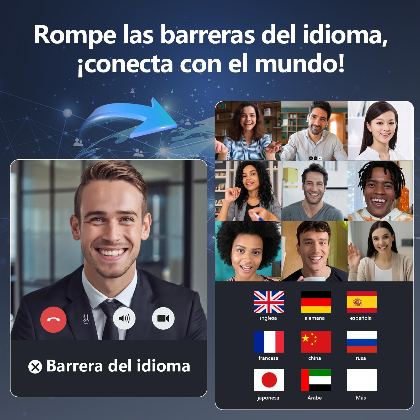 Auriculares Traductor en Tiempo Real con IA, Traductor Instantáneo de Voz 164 Idiomas, Auriculares Traductores Inalámbricos Abiertos Pantalla Táctil LED,con para Viajes/Reunirse/Aprendizaje/Negocios