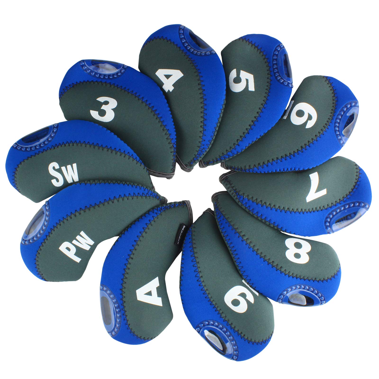 Andux Number Print Golf Iron Club Head Covers with Transparent Window 10pcs/Set