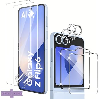 QULLOO Screen Protector for Samsung Galaxy Z Flip 6 / Flip6 5G [2+2+2 Pieces] Soft Hydrogel Screen Protector with External Glass Film with Camera Protection Anti-Scratch Screen Protector