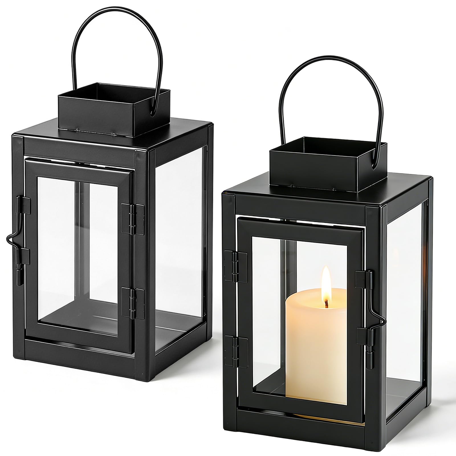 3 lanterne per esterni, 10 x 16,5 cm, lanterne per candele, lanterne da giardino, lanterne da giardino per portacandele, piccola lanterna in metallo per tavolo da caffè, caminetto (nero)