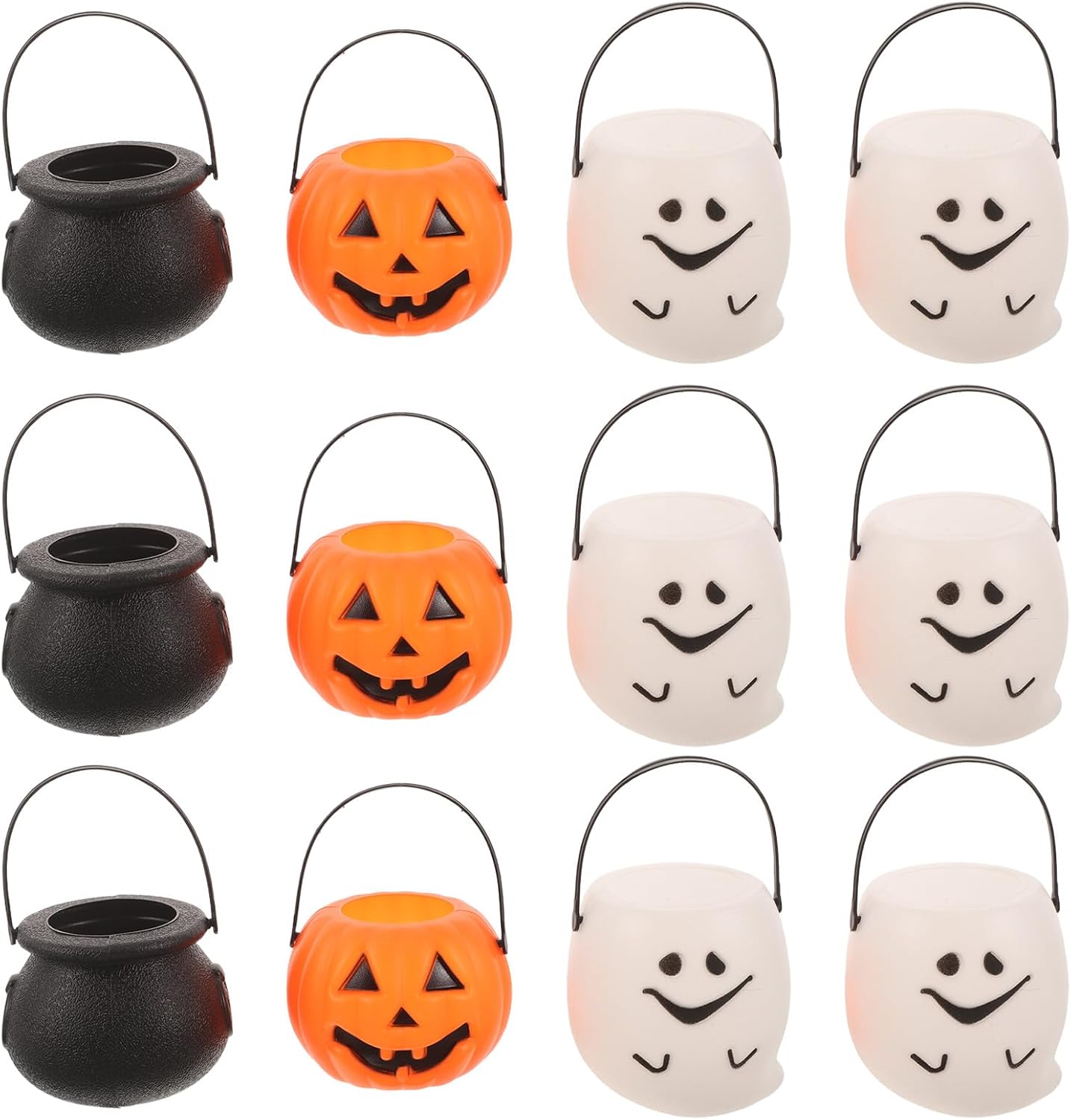YARNOW 12pcs Mini Pumpkin Treat Bucket - Pumpkin Ghost Flame Cauldron Bucket - Plastic Halloween Candy Container for Trick Or Treat Party Favors Table Decor