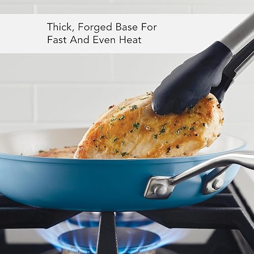 Miniatura 3 de KitchenAid Juego de ollas y sartenes antiadherentes de cerámica anodizada dura, 9 piezas, terciopelo azul