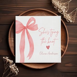 Personalized She's Tying the Knot Bridal Shower Napkins, Pink Bow Bridal Shower, Wedding