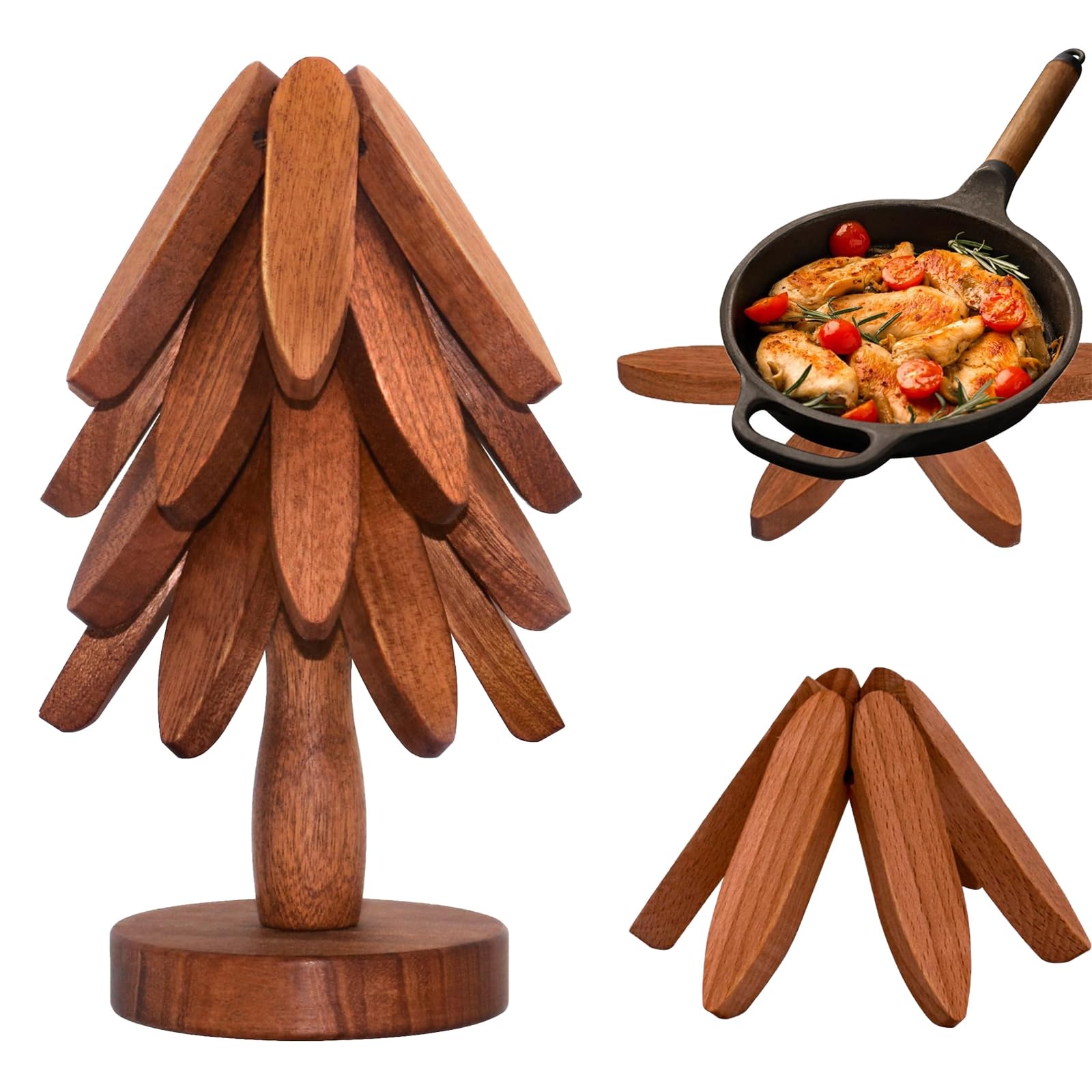 Juego de almohadillas de aislamiento térmico de madera, salvamanteles de árbol para platos calientes, salvamanteles de madera, almohadilla de aislamiento térmico con madera plegable en forma de árbol