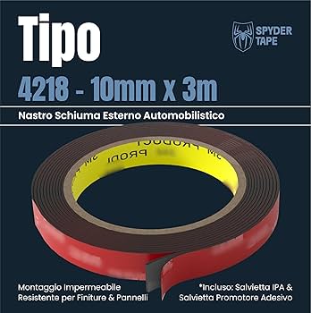 Spyder Tape 3M 4218P Double Sided Tape - 10Mm X 3M, Heavy Duty, Waterproof - Ideal For Automotive, Led Strips, Indoor & Outdoor Use - Ultra-Strong Adhesion, Versatile Mounting Tape