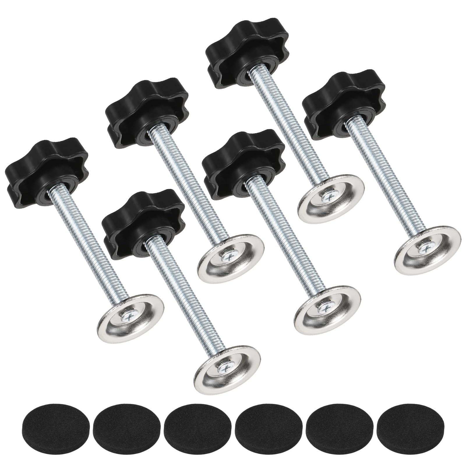 M METERXITY 6-Pack Star Handle Hand Screws, M8x60mm Carbon Steel Thread Star Clamping Knobs with Screws, Pressure Plate and Rubber Pad for Woodworking/Mechanical Equipment [Black]