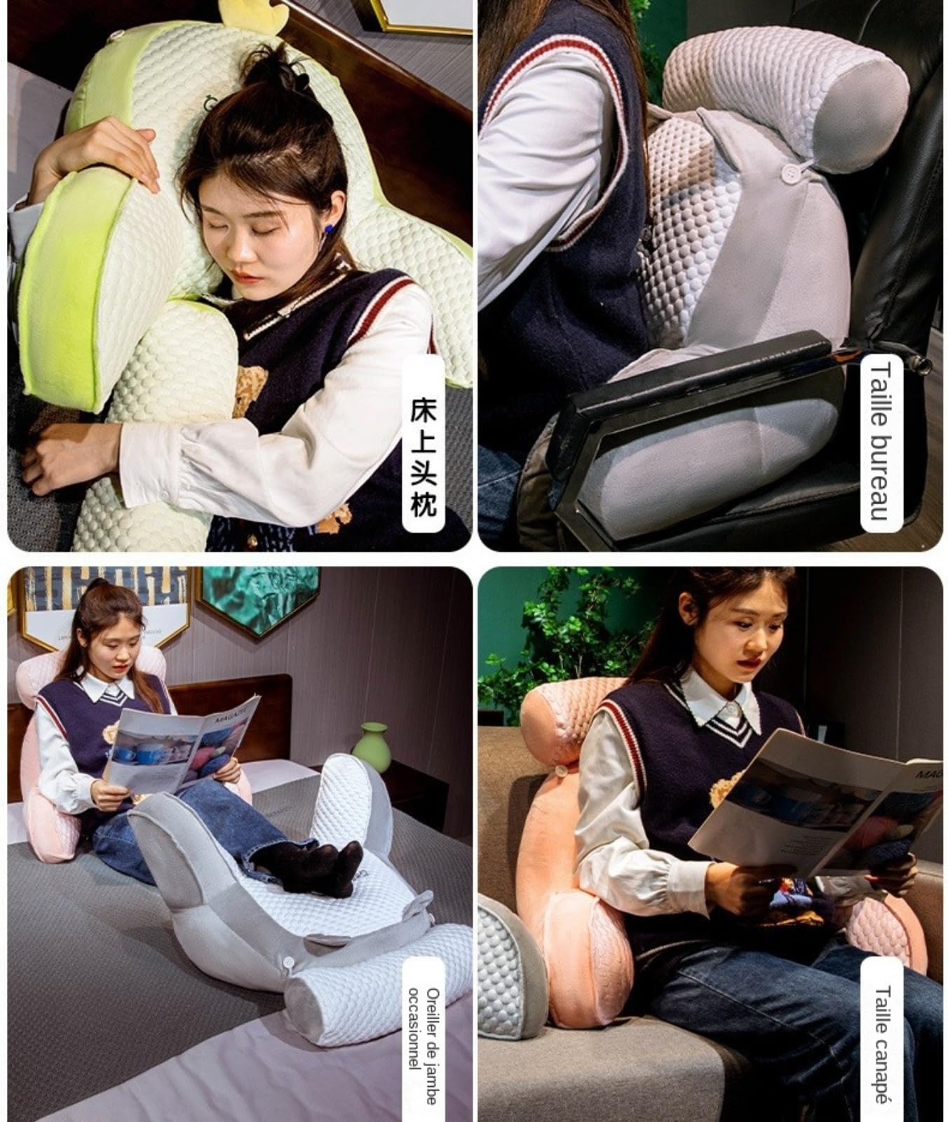 Oreiller de Lecture de lit, Repose-Dos 2 en 1 pour s'asseoir dans Le lit, Oreiller de canapé Multifonctionnel avec accoudoirs, Confort Et Ergonomie Coussin Cale Dos Canapé pour Lit Fauteuil