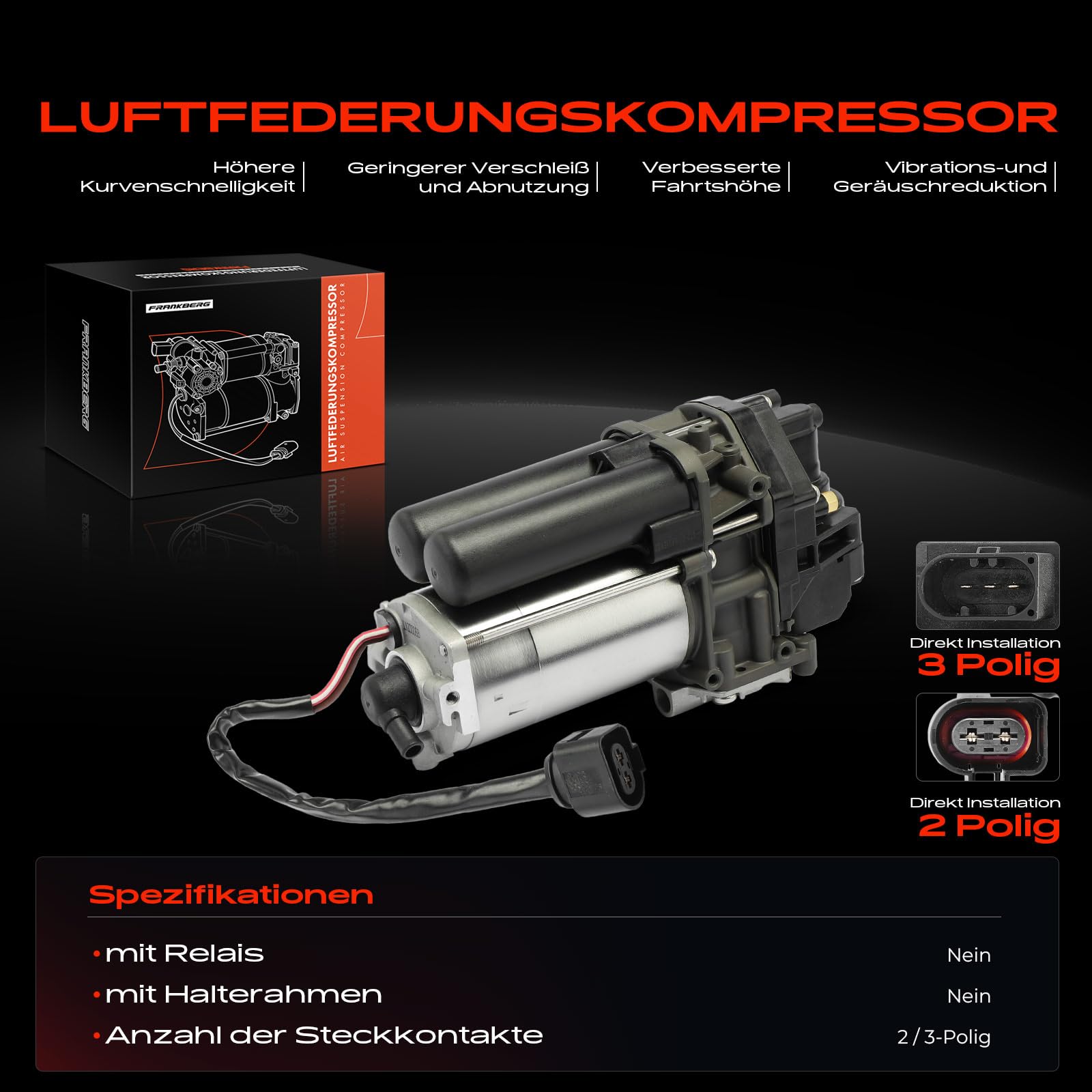 Frankberg Luftfederung Kompressor mit Trockner Kompatibel mit Q7 4MB 4MG 2.0L-4.0L 2015-Heute Q8 4MN 2.0L-4.0L 2018-Heute Bentayga 4V1 3.0L-6.0L 2015-Heute Replace# 4M0616005H