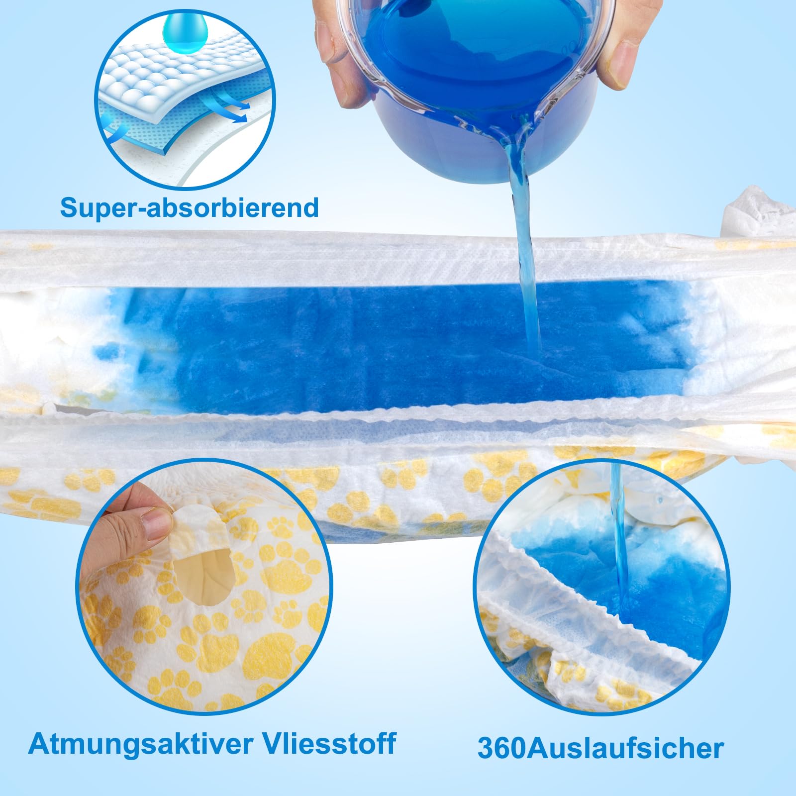 Hunde Windeln, 30 Stück XL Anziehbare Einweg Hundewindeln für Hündinnen, Rüdenwindeln mit 360° elastischem Bund (XL, stück, 30)