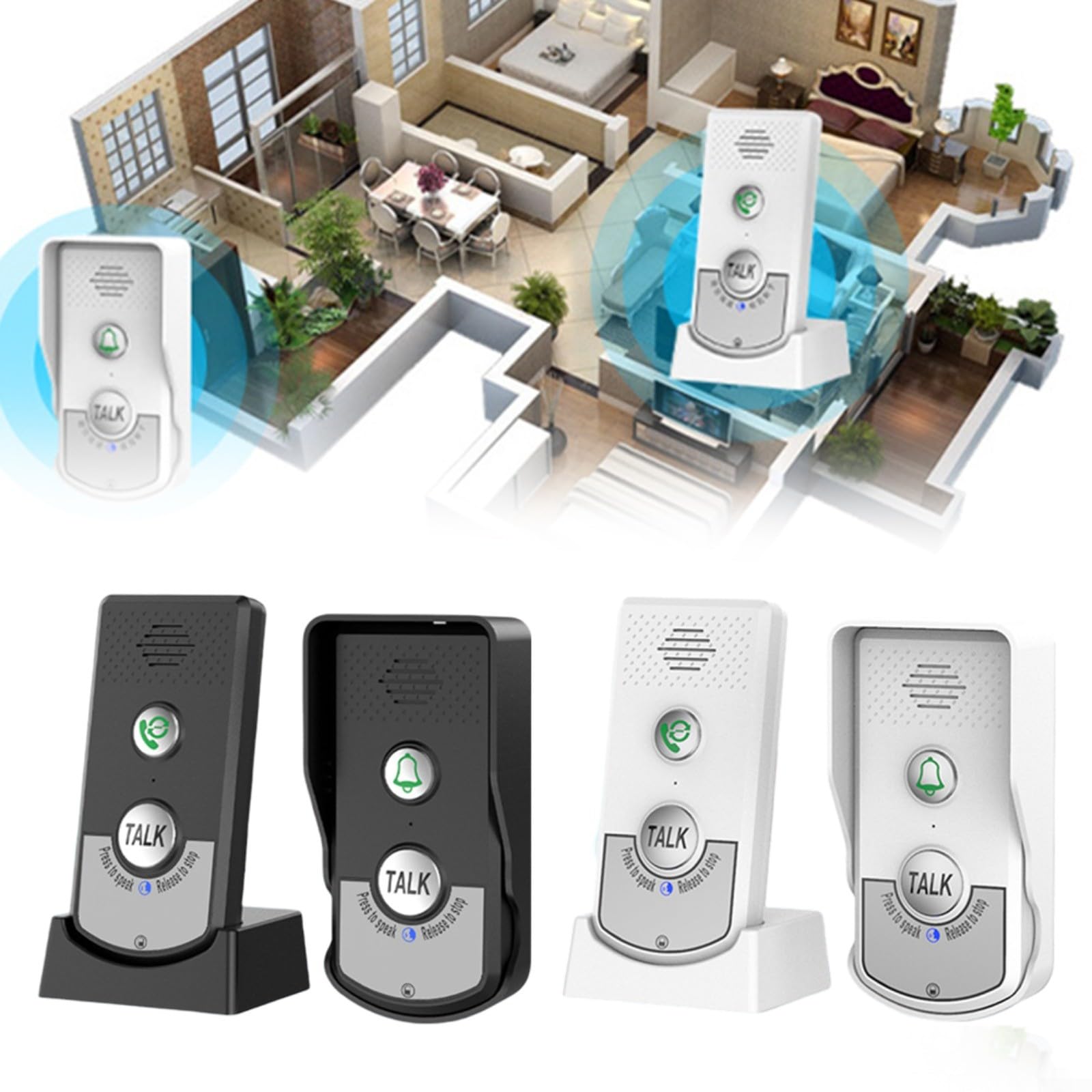 Interphone sans fil, étanche, portable, intérieur/extérieur, interphone bidirectionnel pour la maison, interphone longue portée de 1 000 m (noir)